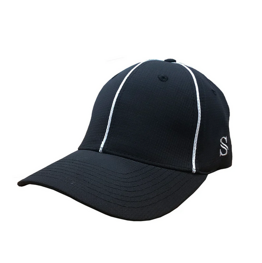 HT110 - Smitty - Performance Flex Fit Hat - Black with White Piping